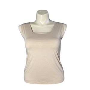 IC Casual Womens 2X Ilusion Tank Top Nude Beige Soft Stretch‎ Shell Lined Square